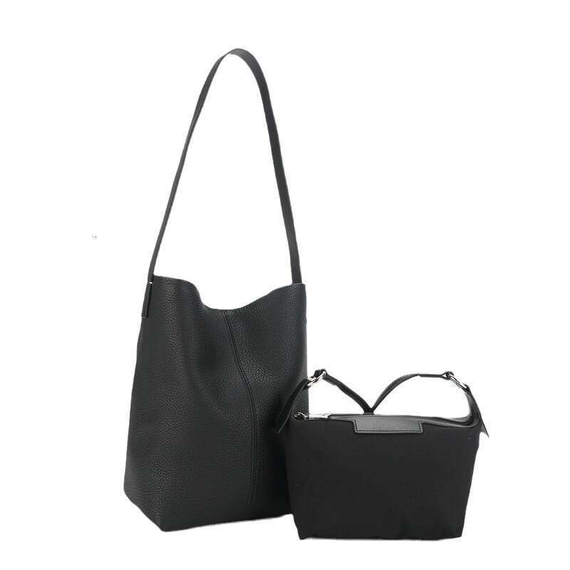 New Large Capacity Genuine Leather Tote Simple Versatile First Layer Cowhide Mother-Daughter Fashion Single Shoulder Bucket Women's Bag