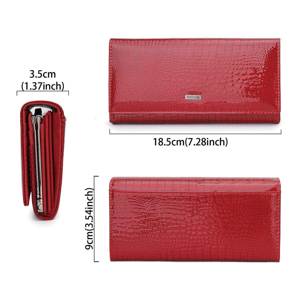 Fashion Magnetic Buckle Large Capacity Women's Patent Genuine Leather Wallet Long Multi-Card Slot Coin Purse Clutch