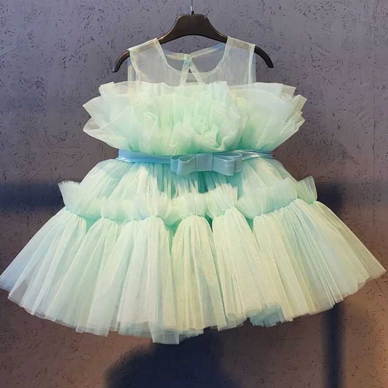 Baby Girls Tulle Princess Dress Flower Elegant 1st Baptism Birthday Party Ball Gown Sleeveless Kids Wedding Evening Formal Dress X250528