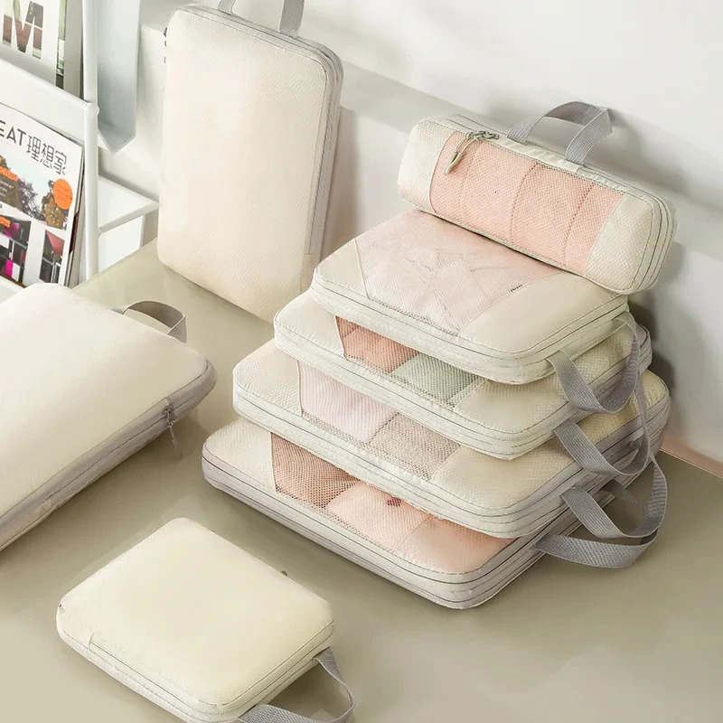 3/5 Pcs Travel Organizer Set Storage Bag Large Capacity Mesh Bag Compressible Underwear Suitcase Luggage Packing Cubes Zipper 250526