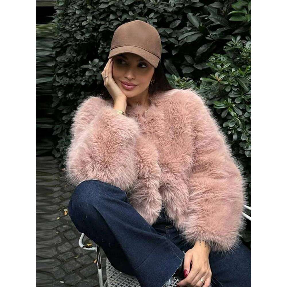 Faux Short Coats Women Casual Solid Long Sleeved Fluffy Fox Fur Jacket Female Autumn Winter Fashion High Street Outwear