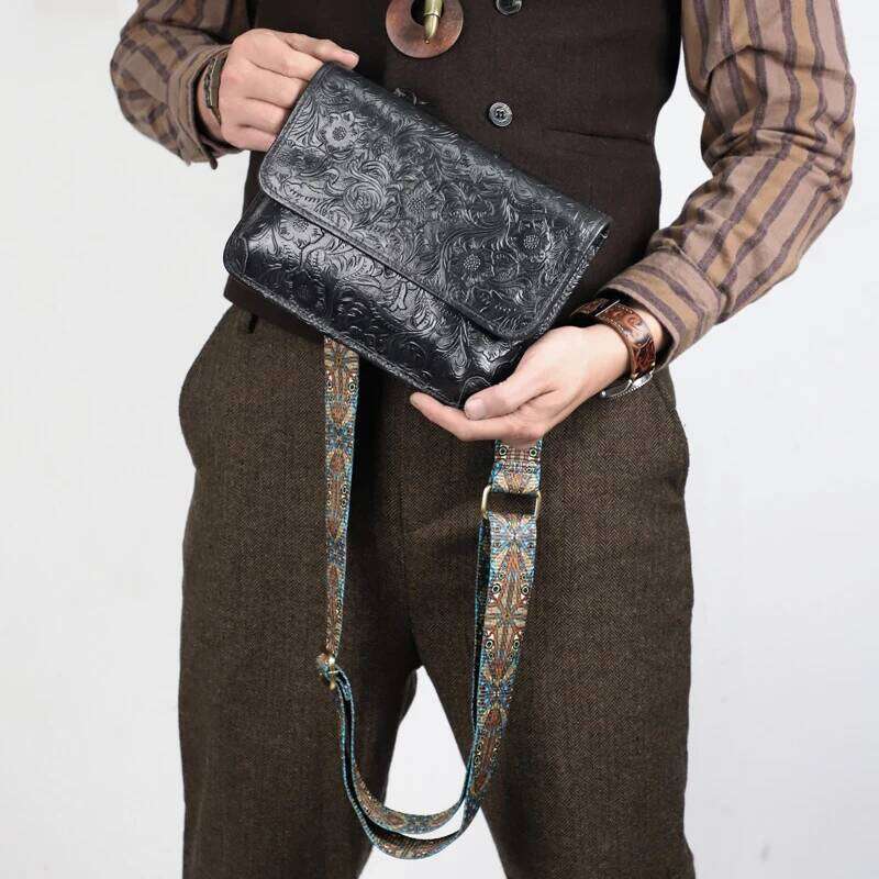 Men's Natural Cowhide Crossbody Messenger Bags For Male Genuine Leather Shoulder Bag With Two Size