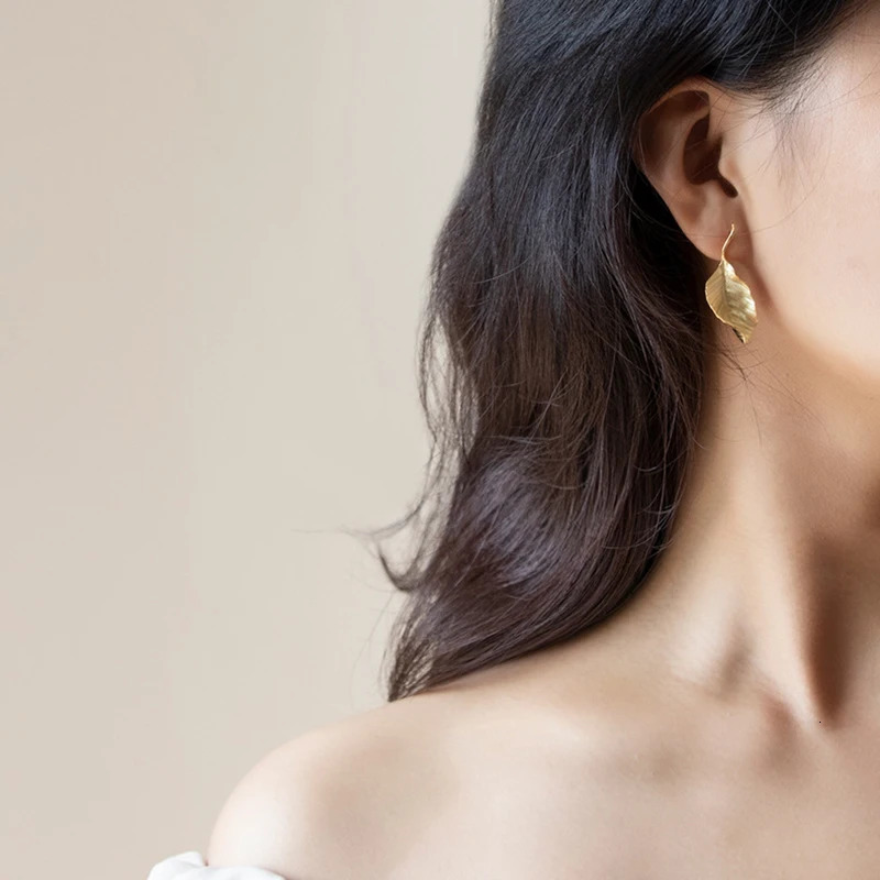 S925 Sterling Silver Autumn Large Leaf Stud Earrings Gold Fine Jewelry Earrings for Women Gift 250527
