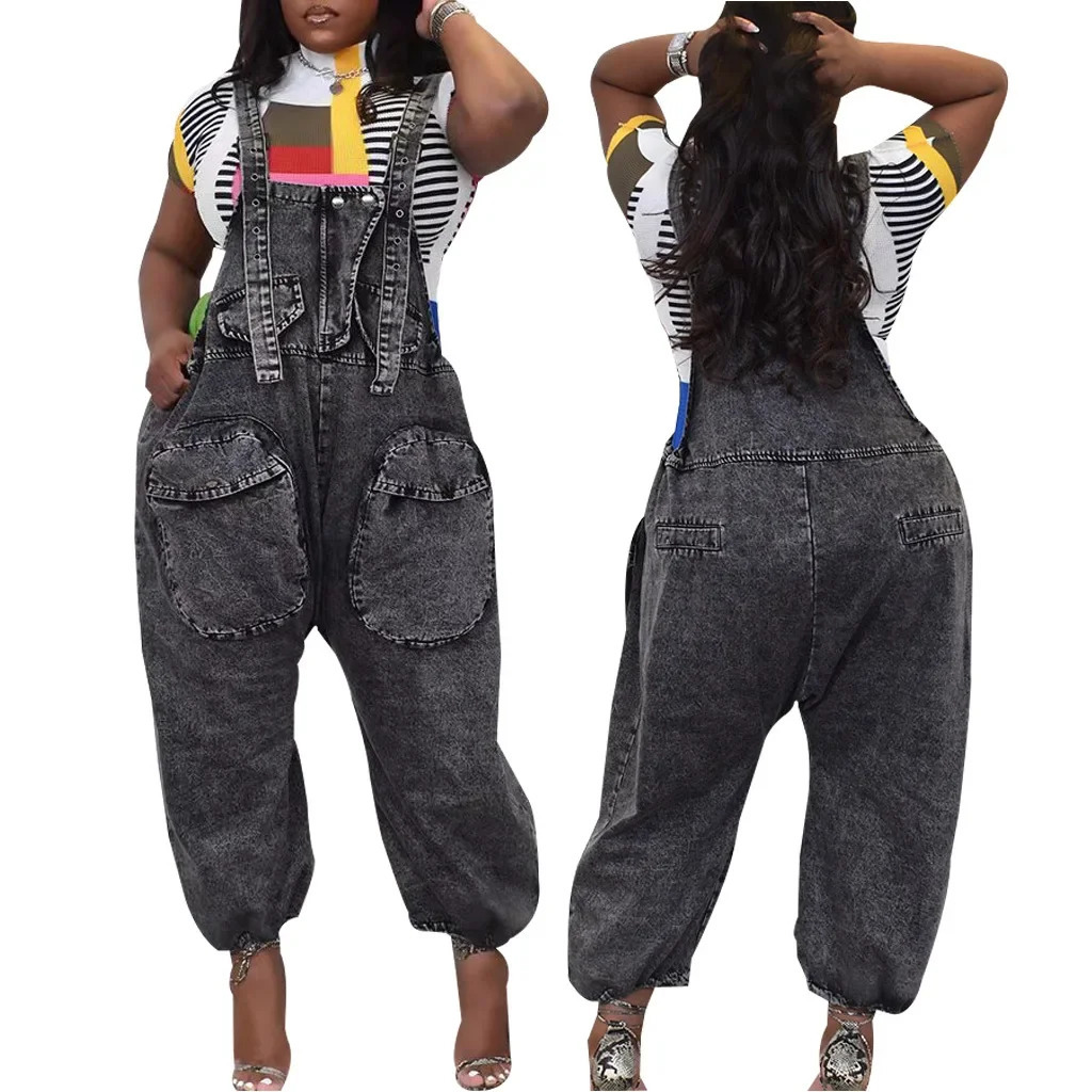 Jumpsuits Denim Women Overalls Suspenders Solid Straight Long Pants Loose Casual Regular One Piece High Waist Pockets 250523