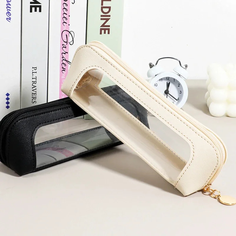 PU Pencil Case Portable Waterproof Transparent Cosmetic Bag Zipper Makeup Brush Storage Bag Sundries Organizers Stationery Gifts 250528