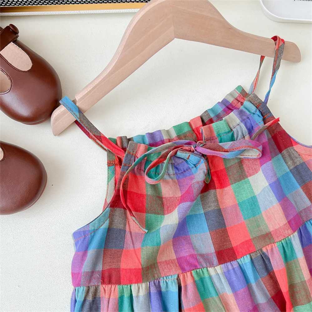 Bear Leader Girls Set 2023 Summer New Casual Dress Colorful Plaid Strap Dress Sleeveless Princess Dress Girls Fashion Dress X250528