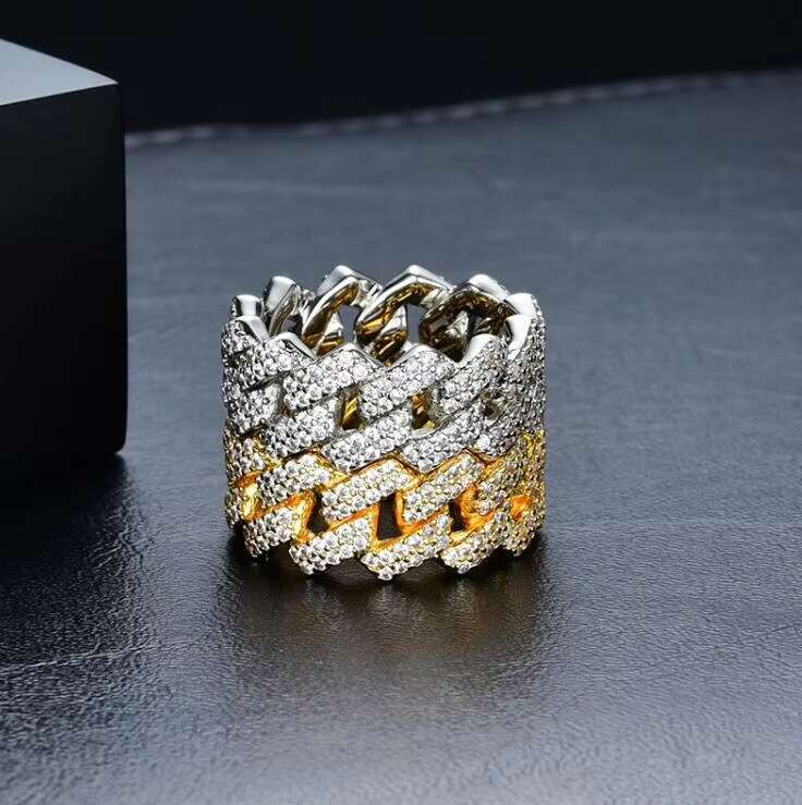 Cuban Moissanite Ring Mens Out Diamond Cuban Chain Link Ring for Man