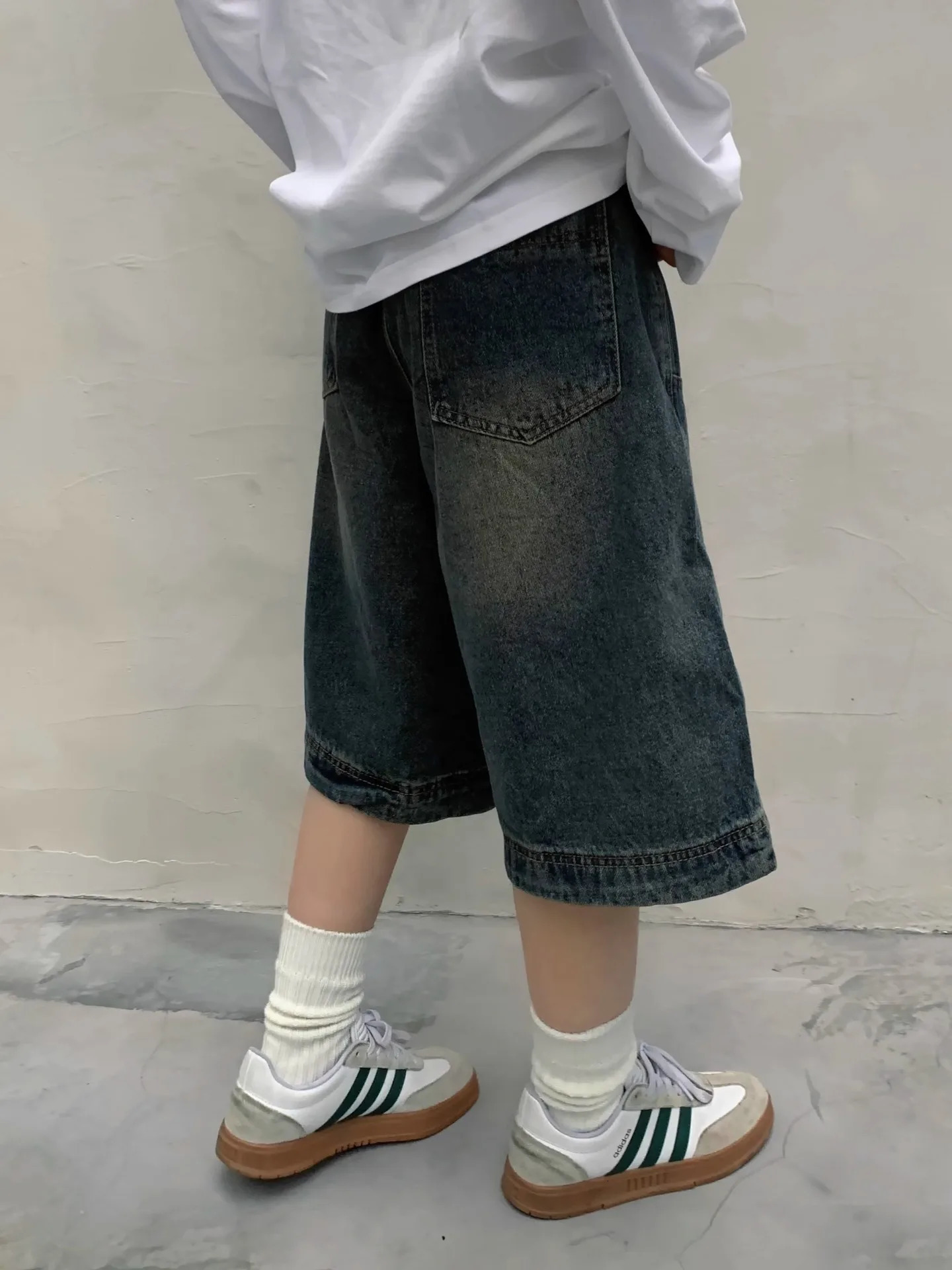 American Retro Denim Jean Summer High Waist Wash Blue Wide Leg Shorts Streetwear Y2K Harajuku Loose Baggy Short Pants 250516Z