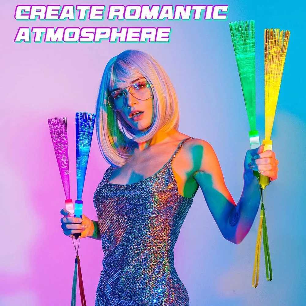 12/24/48Pcs Glow Fiber Wands Sticks LED Flashing Stick Light up Stick Colorful Fiber Optic Wands For Wedding Glow Party Favors W250528