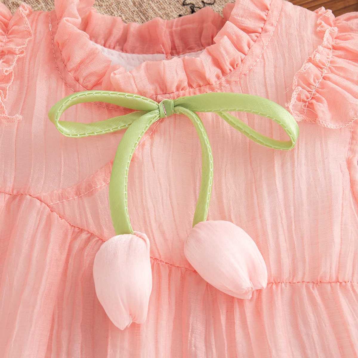 Baby Girl Dress Summer Solid Color Tulip Girl Dress Cute Bow Small Fly Sleeve Girl Princess Dress Baby Clothes Girl X250528