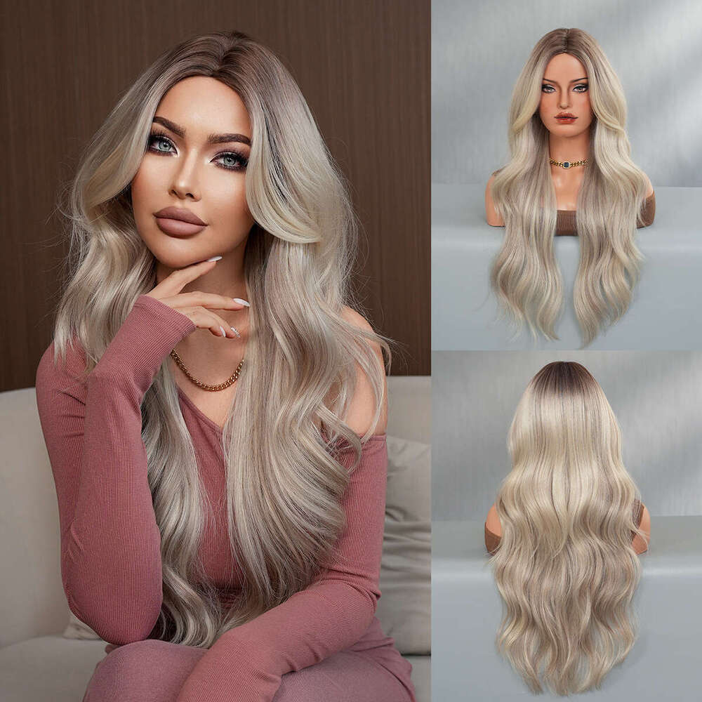 For Women Long Curly Hair Natural Fluffy Deep Purple Wig Full Head Set