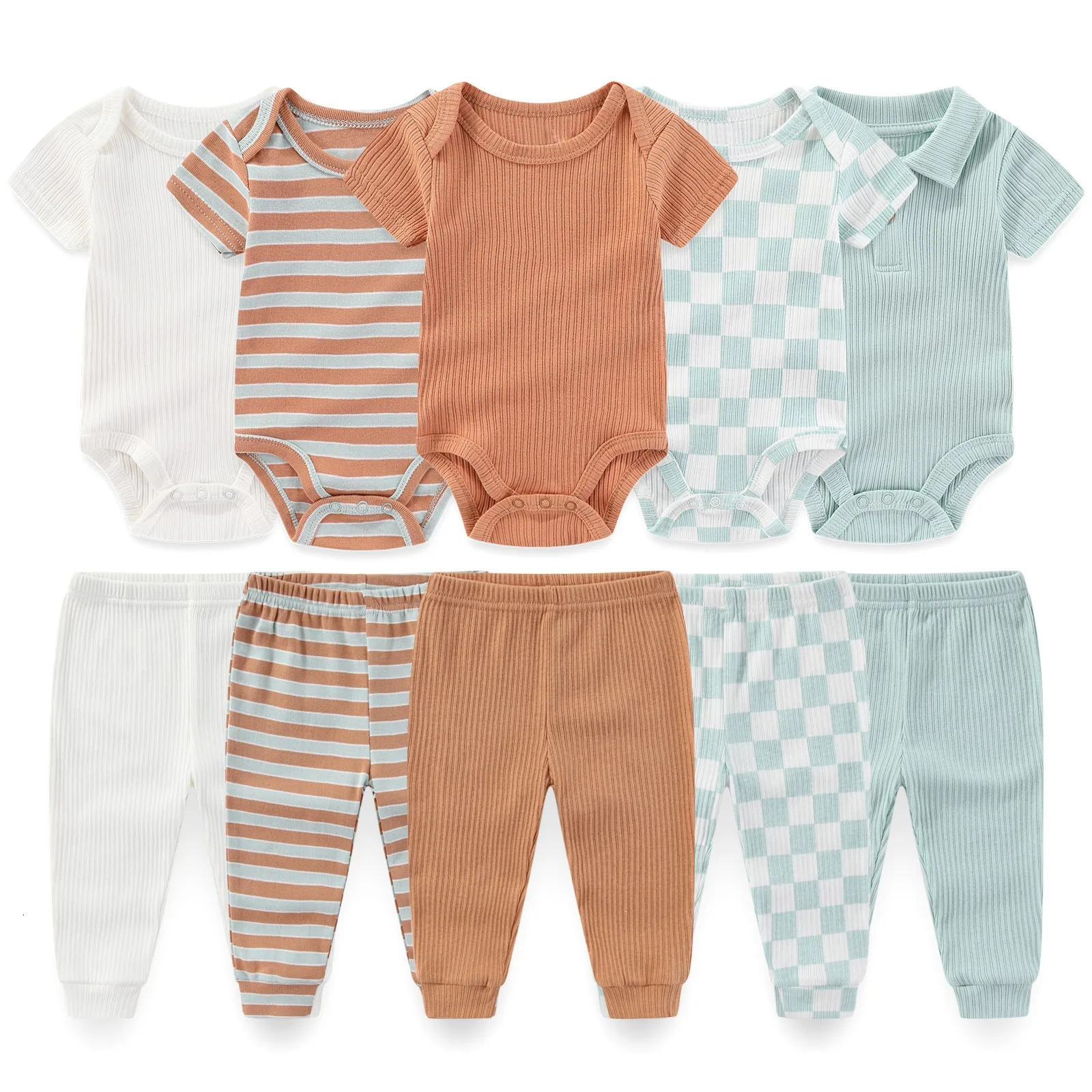 born Unisex BodysuitsPants 6910Pieces Cotton Baby Girl Clothes Sets Sleeveless Cartoon Boy Print Bebes 250528