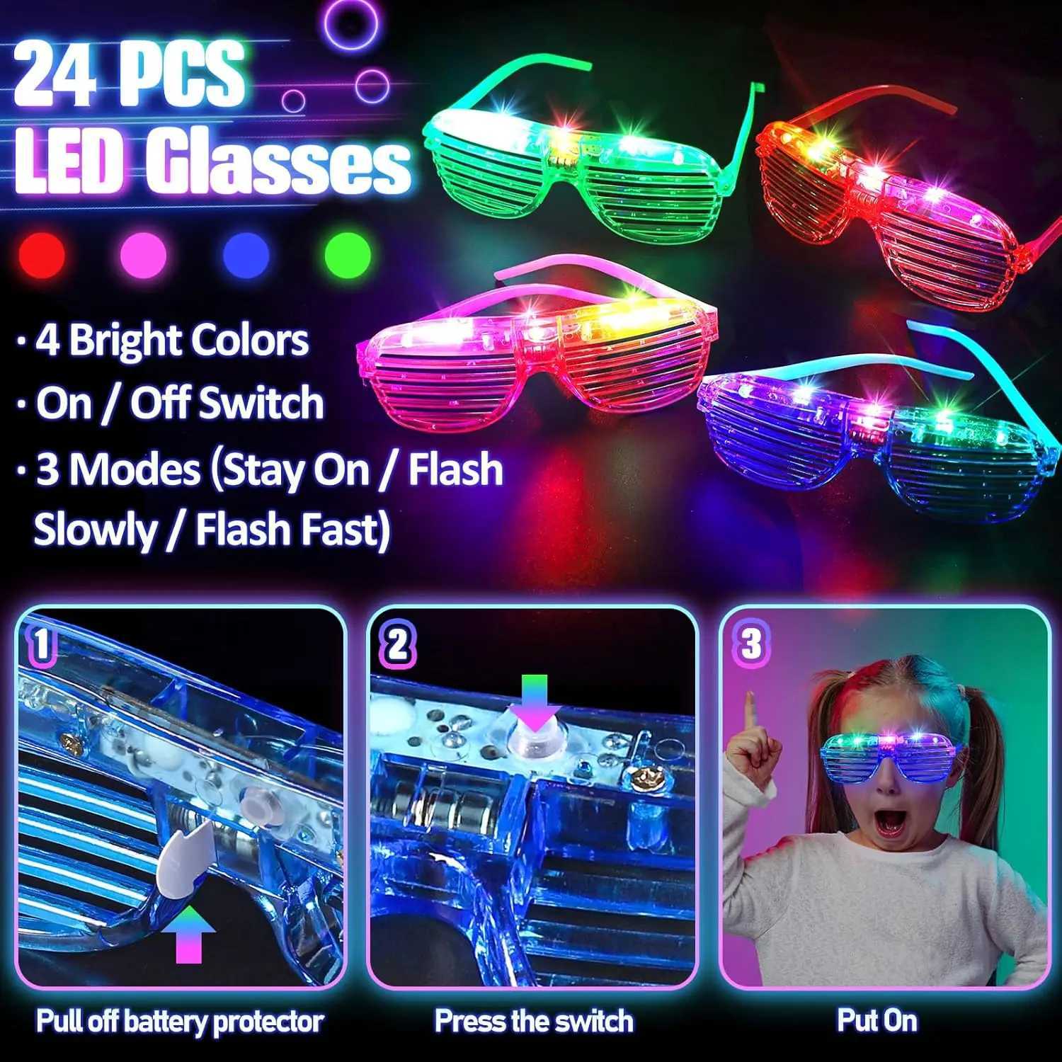 286-Pack LED Party Supplies Glow Glasses Tubes Hair Clips Sticks DIY Bracelets Headbands for Neon Party W250528