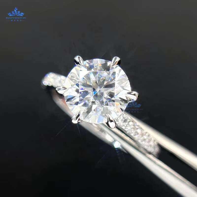 Fancy Jewelry Custom 925 Sterling Silver Ring 8mm 2CT Round Mossanite Diamond Ring Women Engagement Custom Moissanite Ring