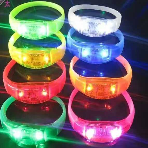 200 Pcs Unisex Sound Controlled LED Light Up Bracelet Activated Glow Flash Bangle For Mothers Day Festival Party W250528