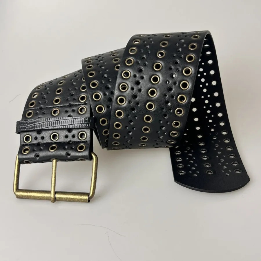 Rivet Gas Eye Hollow Wide Belt Punk Style European and American Spice Girls Heavy Industry Hip Hop Gas Eye Wide Belt 250520