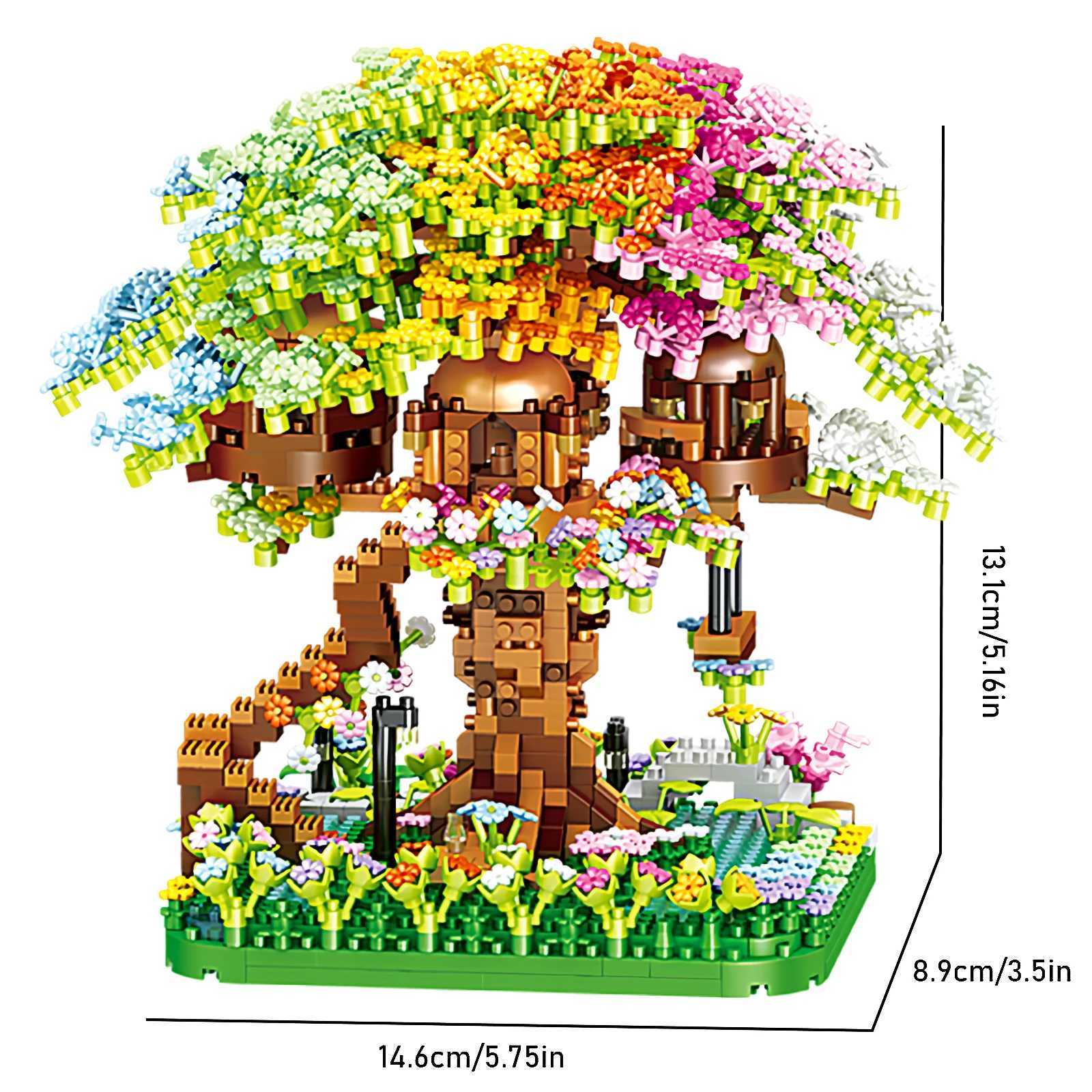 Mini Sakura Flower Building Blocks DIY Cherry Blossom Rainbow Treehouse Model Gift for Girls Kids Toys Free shipping