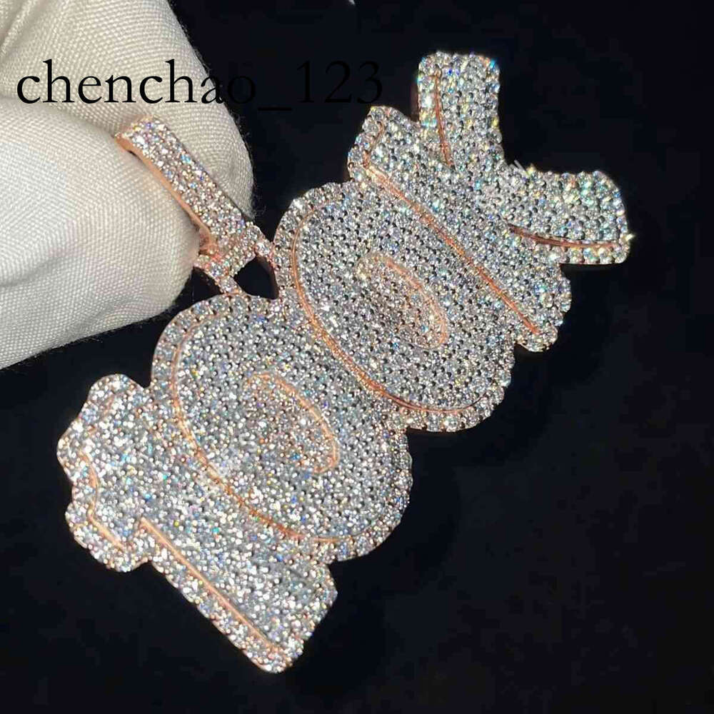 Custom Number Letter Pendant Rose Gold Plated Moissanite Iced VVS Dia Sier Hip Hop Necklaces
