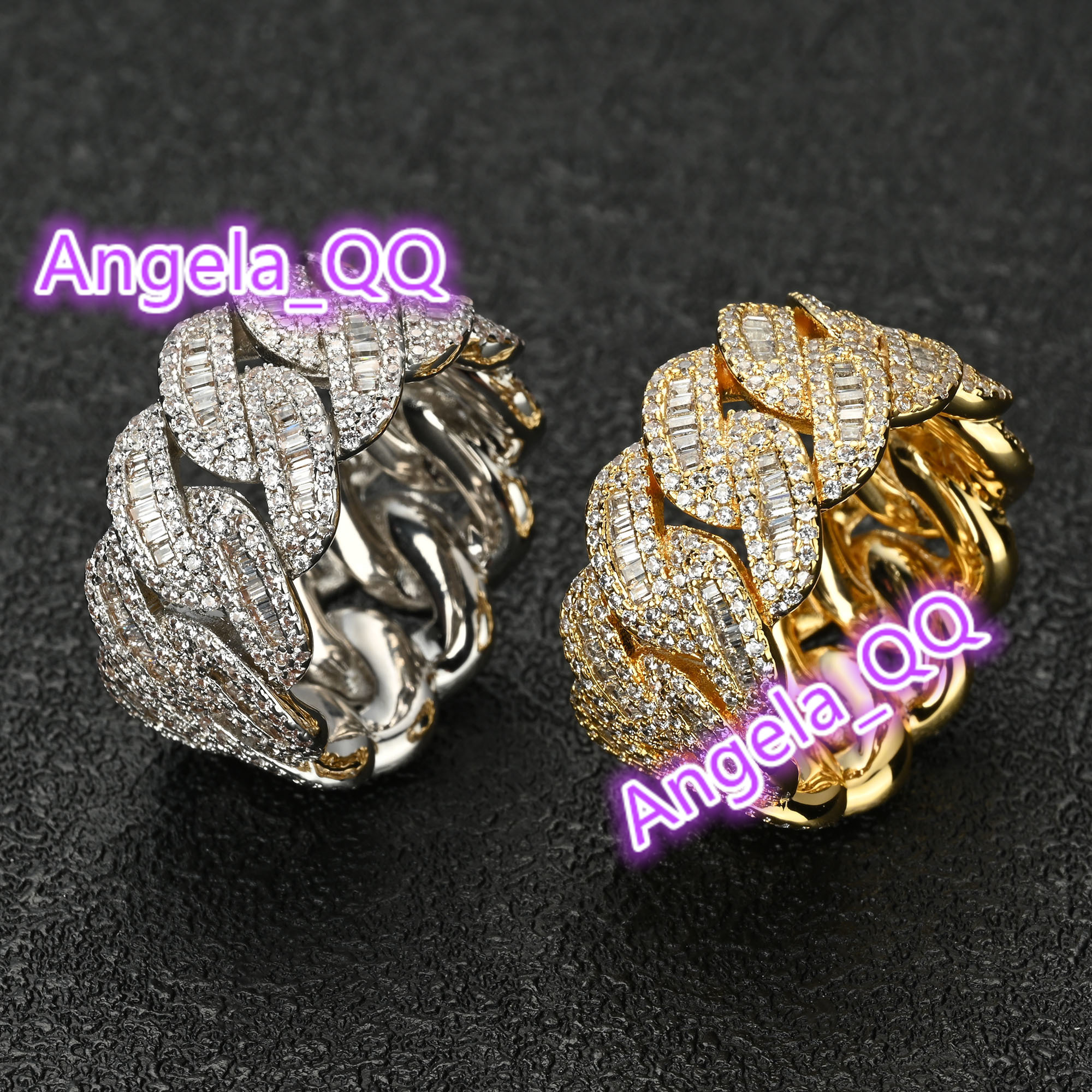 Hiphop 925 Sterling Silver Gold Plated VVS Moissanite Cuban Ring Fine Jewelry Diamond Rings for Men and Women