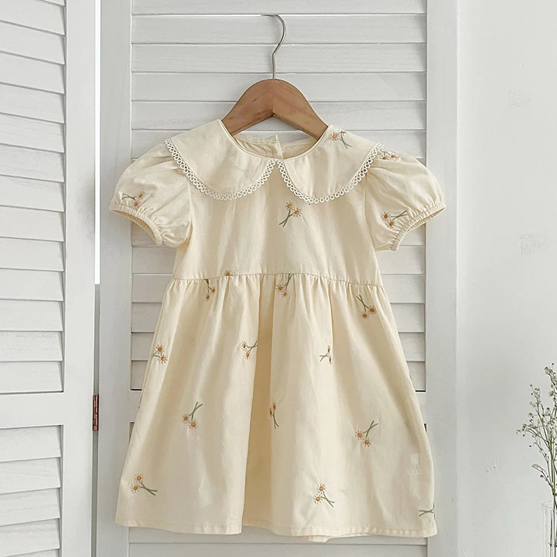 Infant Baby Girls Lace Collar Dress Rompers Sisters Clothes Kids Embroider Flower Princess Family 250528