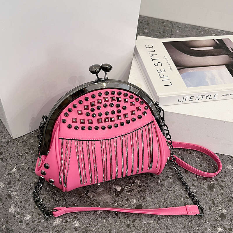 Evening Women's With Rhinestones Rivets Tassel Chain Shoulder Crossbody Handbag Clutch Shell Bag Party