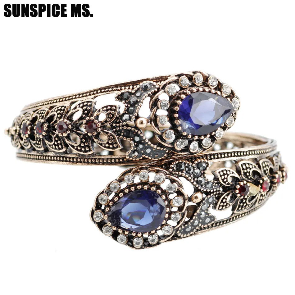 Bohemia Women Bracelet Vintage Flower Resin Bangle Antqiue Gold Color Turkey Ethnic Wedding Charm Bracelets Bronze Jewelry Gift 250517
