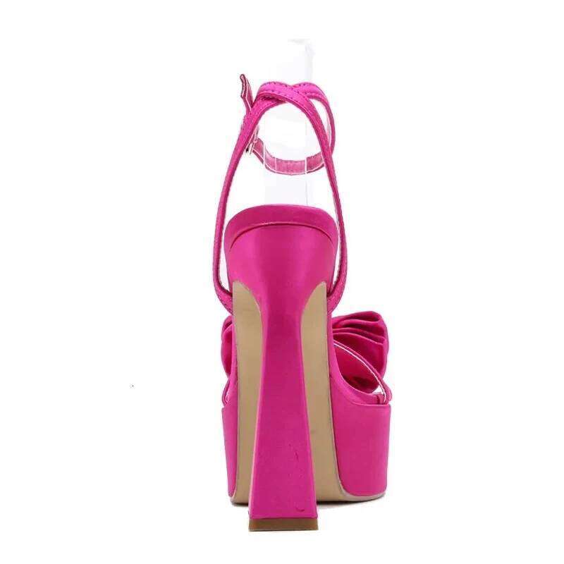 Liyke Runway Style Ultra High Heels Platform Sandals Women 2025 Summer Fashion Satin Bowknot Square Toe Wedding Banquet Shoes