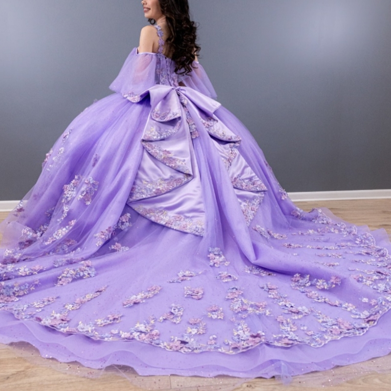 Lavender Shiny Quinceanera Dresses Off Shoulder Ball Gown Sweet 16 Dress Beading Applique Lace Tull Birthday Party Vestidos 15 Anos