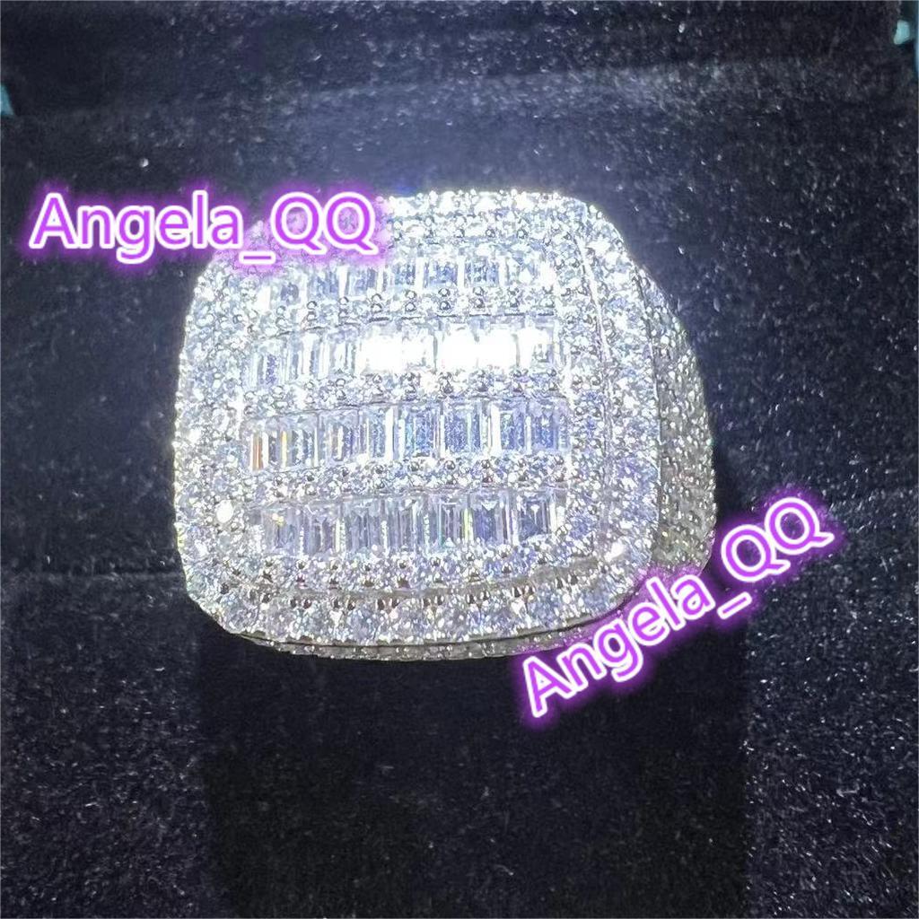 Mens Womens Fine Jewelry De Hiphop 925 Sterling Silver Iced out Square VVS Moissanite Diamond Ring