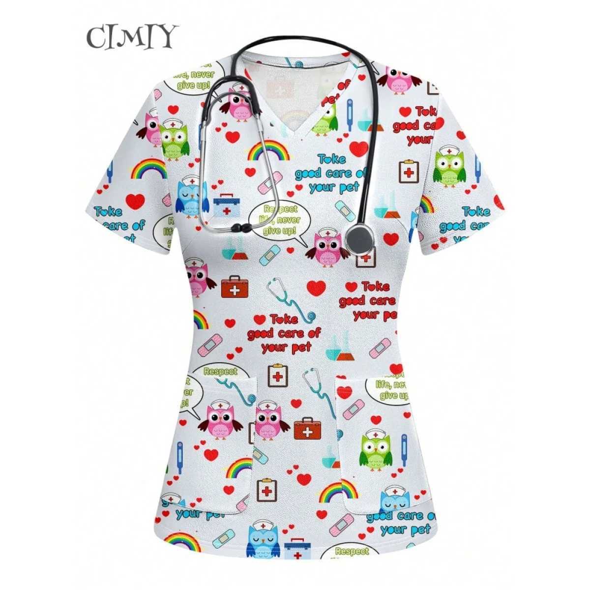 Medical Tools Graphic Healthcare Uniform Nurse Clinic Nursing Workwear Hospital T-shirt casual Short Slve Blouse Women Medical X250528