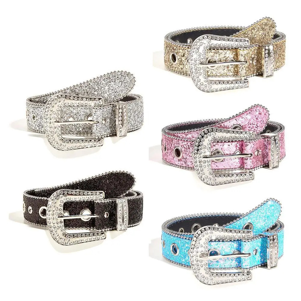 Glamorous Goth Rhinestone PU Leather Belts - Unisex Fashion for Jeans with Western Cowboy Y2K Edge 250523