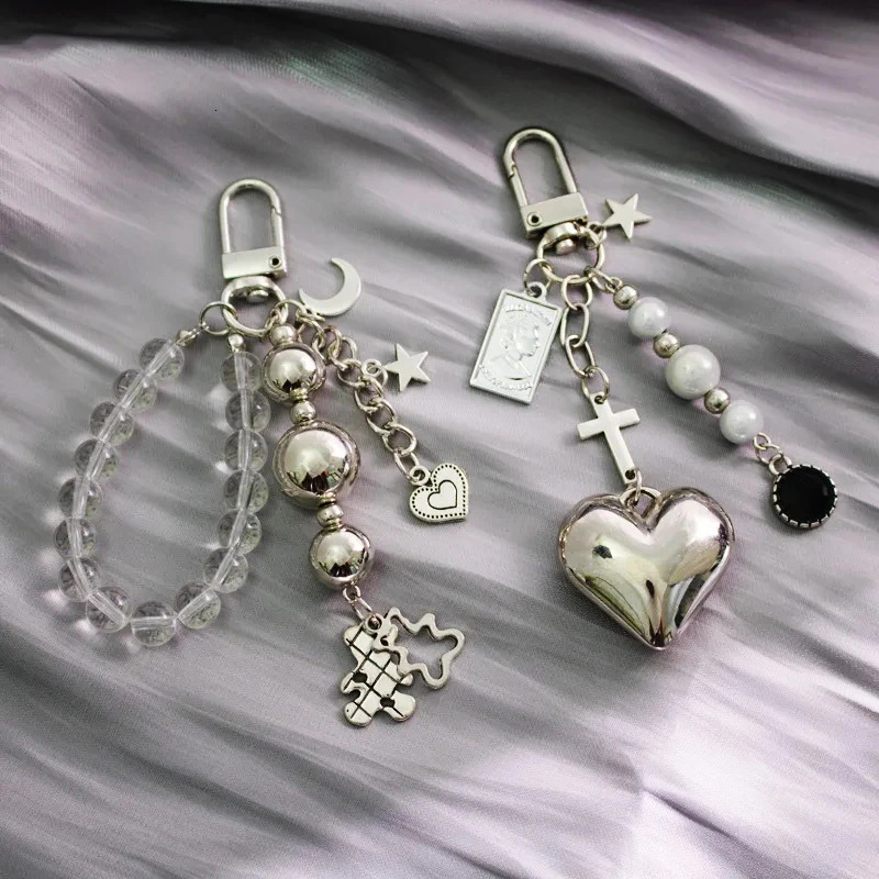 Fashion Handmade Beaded Pearl Keychain Pendant Mobile Phone Key Chains Heart Love Decorations Headphone Jewelry Accessories Gift 250527