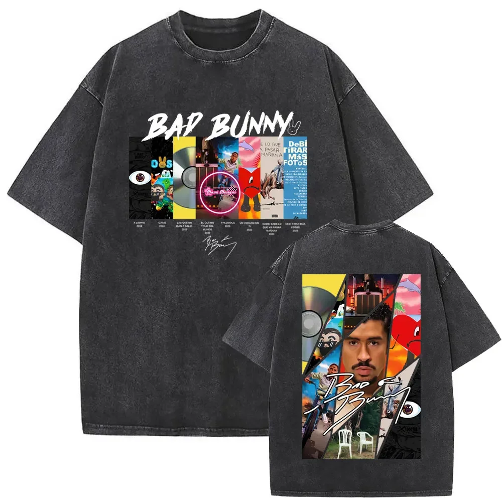 Rapper Bad Bunny DTMF DeBi TiRAR MaS FOToS Vintage Washed T-shirt Men Harajuku Short Sleeve Graphic Tees Streetwear Y2K Clothes XJ260131
