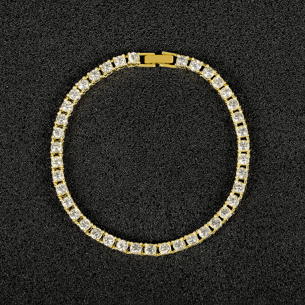 Hip-Hop Tennis Chain Single Row Chain 4Mm Tennis Chain Alloy Water Diamond Full Diamond Necklace