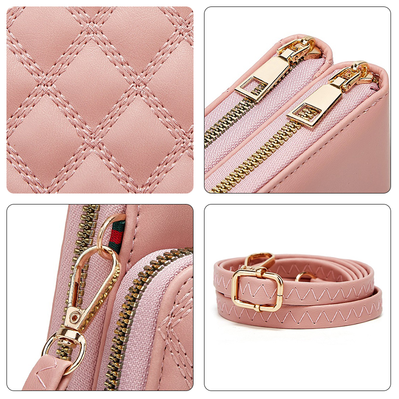 Buylor Diamond Lattice Cell Phone Purse Bags of Women Soft Leather Women Bag Wallet Large Capacity Female Crossbody Shoulder Bag