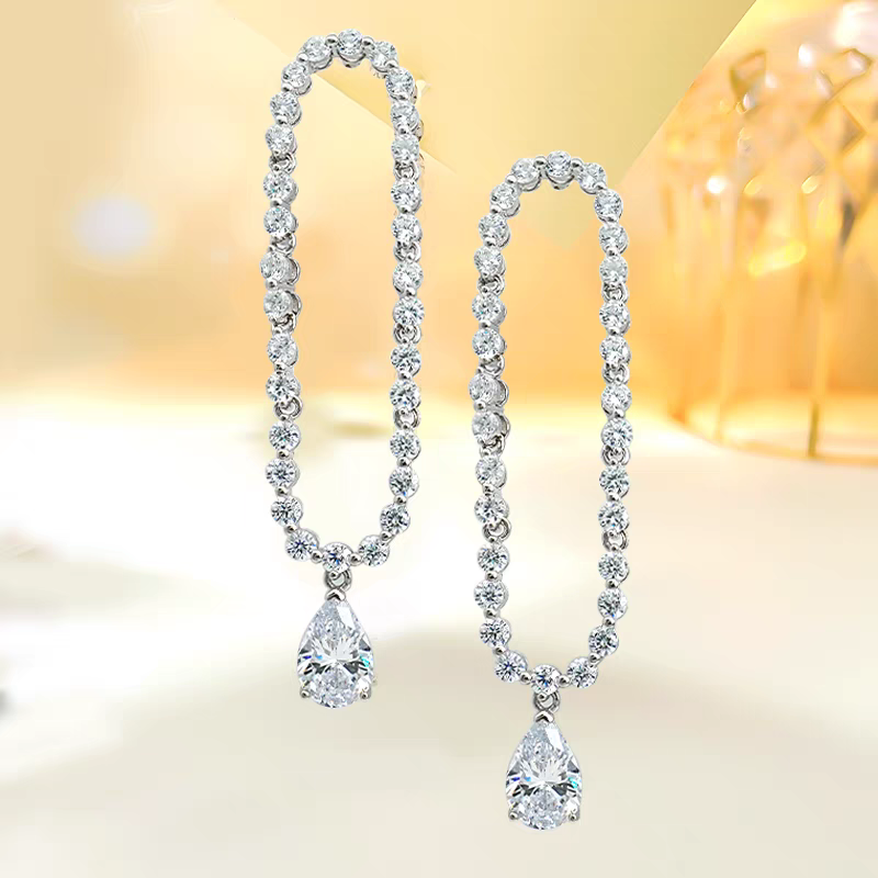 1CT Water Drop White Lab Moissanite Diamond Sparkling Luxury Jewelry Real 100% 925 Sterling Silver Pear Cut Lady Party Women Long Dangle Earring Gift