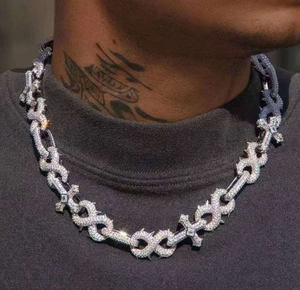 Hip Hop Number 8 With Spiked VVS D Color Moissanite Cuban Cross Link Necklace Sterling Sier Jewelry Iced Out Chain
