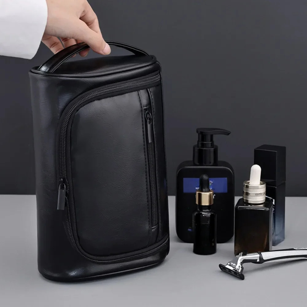 High Quality Travel Toiletry Bag for Women Men Retro PU Leather Cosmetic Bags Female Waterproof Travel Makeup Bag Toiletry Bag 250528