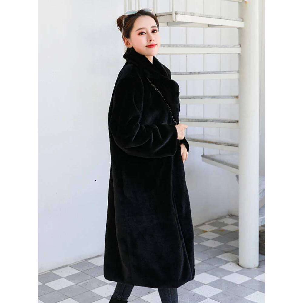 Nerazzurri Winter Long Thick Warm Soft Gray Black Faux Coat Women Fluffy Furry Fake Fur Overscoat Korean Fashion 5xl 6xl 7xl