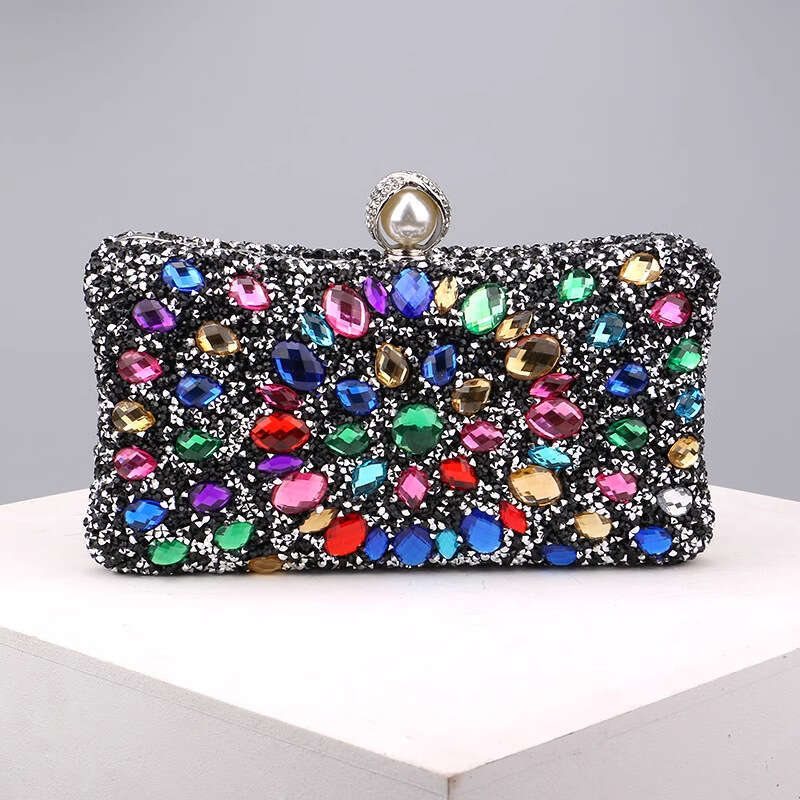 Colorful Shiny Rhinestone for Banquet Bride Cheongsam Crossbody Clutch Socialite Fashion Bag