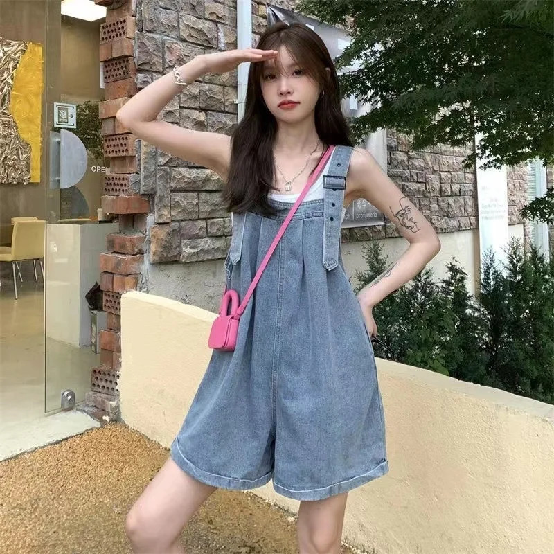 Curled Jeans Suspenders Shorts For Womens Summer Cool And Cute Little Wide Leg Student Loose Jumpers 250523