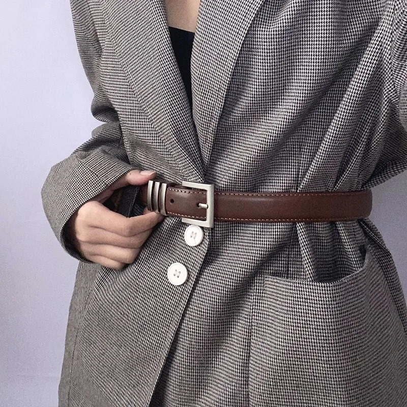 Womens Fashion Leather Black Wide Belt Square Pin Buckle Adjustable Waistband Fashion Fine Lady Jeans Belts Silver Girdle 250523