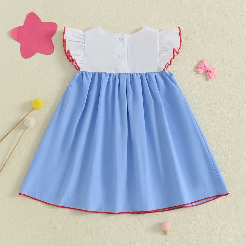 Girls Patriotic Dress American Flag Embroidered Round Neck Flutter Sleeve Casual Dress Children s Summer Outfit for X250528