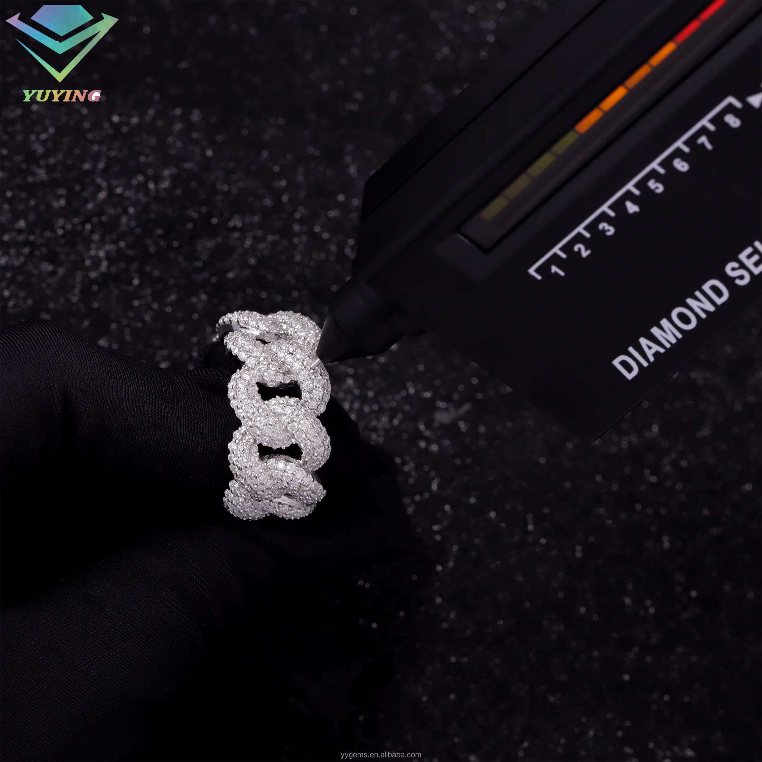 Ready to Ship Iced Out Diamond Rings Pass the Diamond Tester VVS Moissanite S925 Silver Gold Plated Hip Hop Fashion Ring