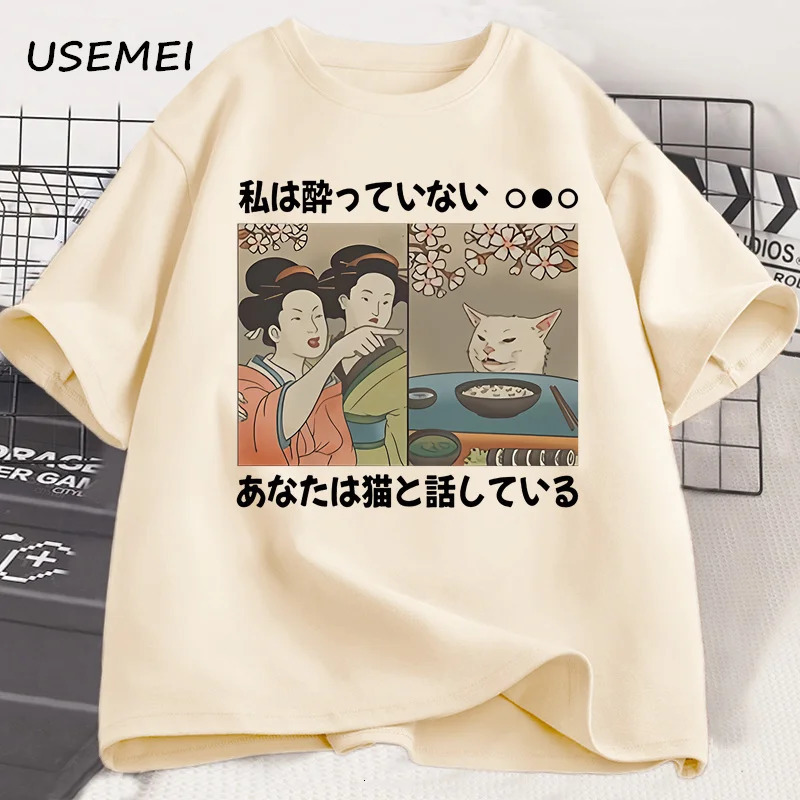 Japanese Style Cartoon Cat T-Shirts Summer Harajuku Kawaii Cat Printed Short Sleeve Tees Harajuku Y2K Tops Vintage Streetwear 250526