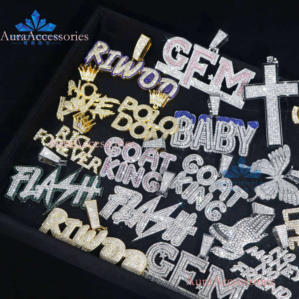 S Gold Plated VVS Dia Name Hiphop Style Iced out Letter Pendant Chic Moissanite Charms Jewelry