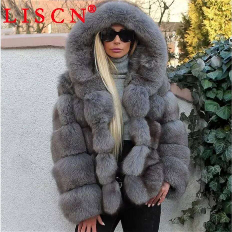 2 Bulk Wholesale Items Lots Faux Fur Jacket Zipper Warm Coat Winter 2024 Long Sleeve Hooded Causal Fashion Women Clothes K5317_4