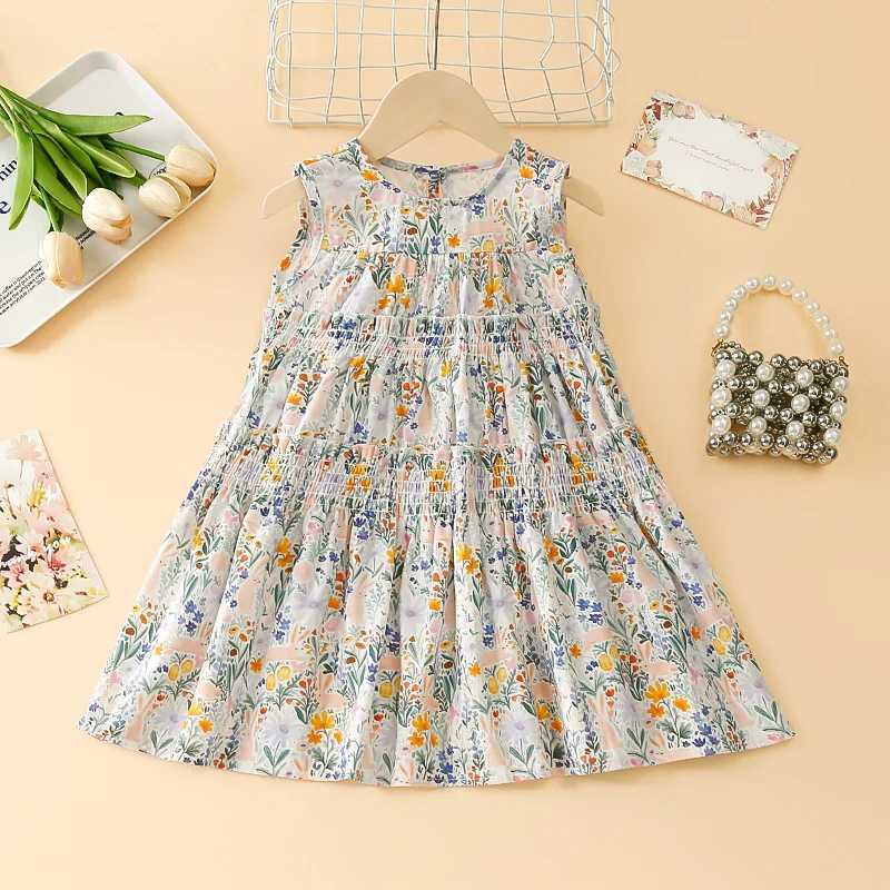 Sweet Girls Summer Floral Fairy Dress Childrens Vest Cotton Skirt Suspender Dresses Soft Skin-friendly 1-7 Y Kids Clothing X250528