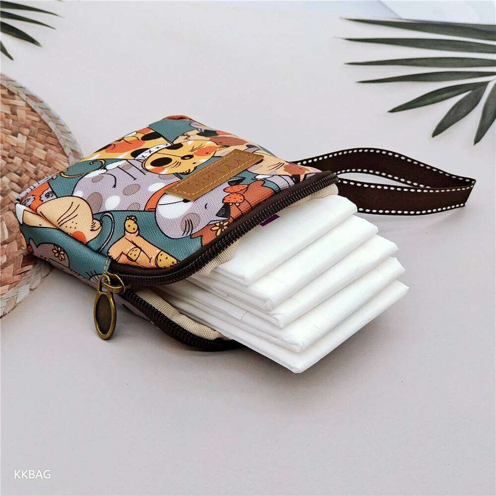 Girl Napkin Credit Card Holder Headphone Case Coin Clip Change Purse Tamper-Proof Storage Sanitary Mat Bag