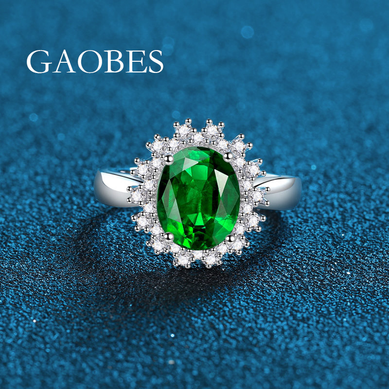 Elegant S925 Sterling Silver Emerald Green Ring with Full Diamond Setting, Women's Luxury Minimalist Jewelry